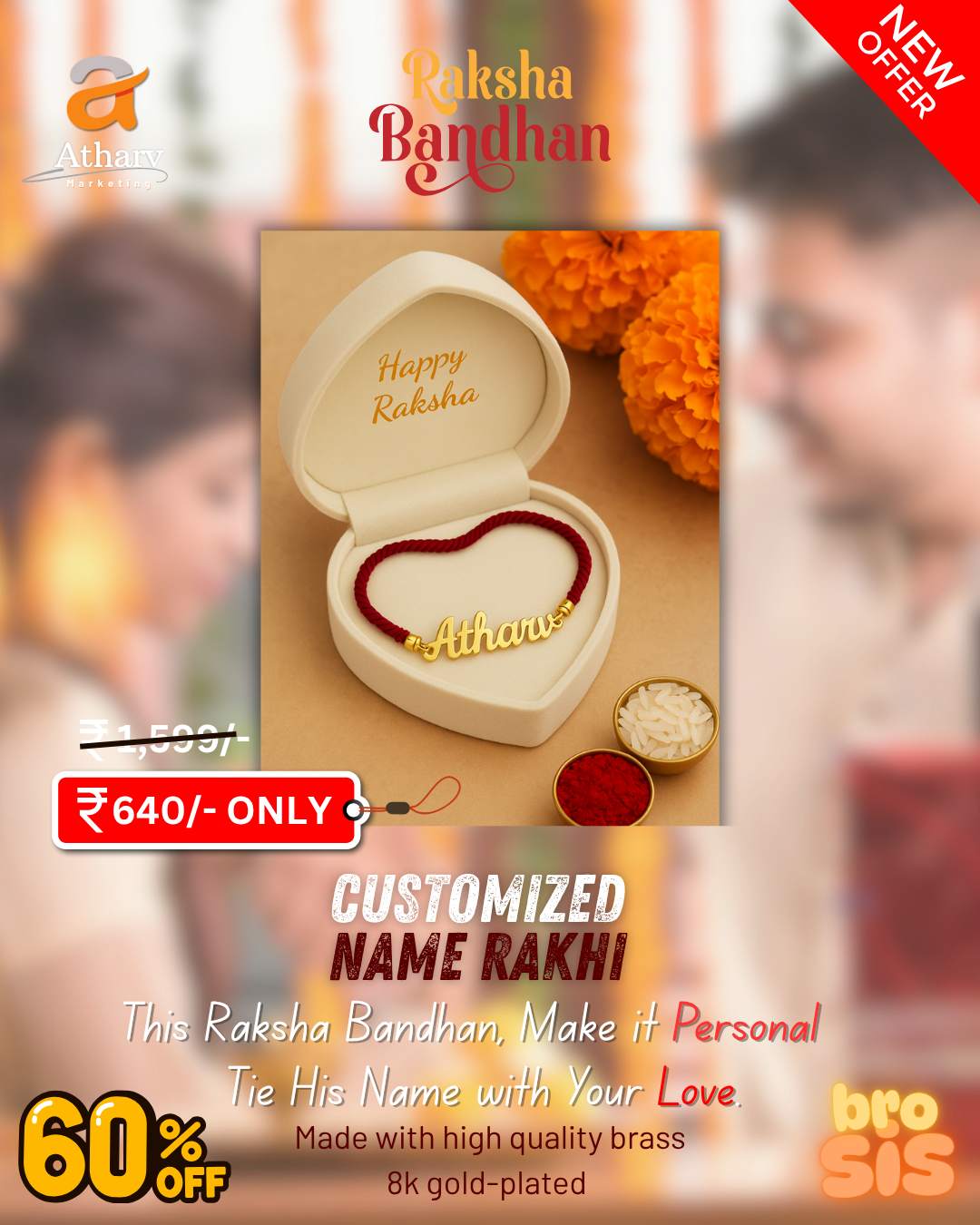 Customized NAME RAKHI | Made from premium brass and elegantly finished with 8K gold plating